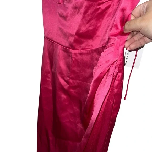NEW NWT Reformation Marguerite 100% Silk Midi Dress In Flambe Bright Pink